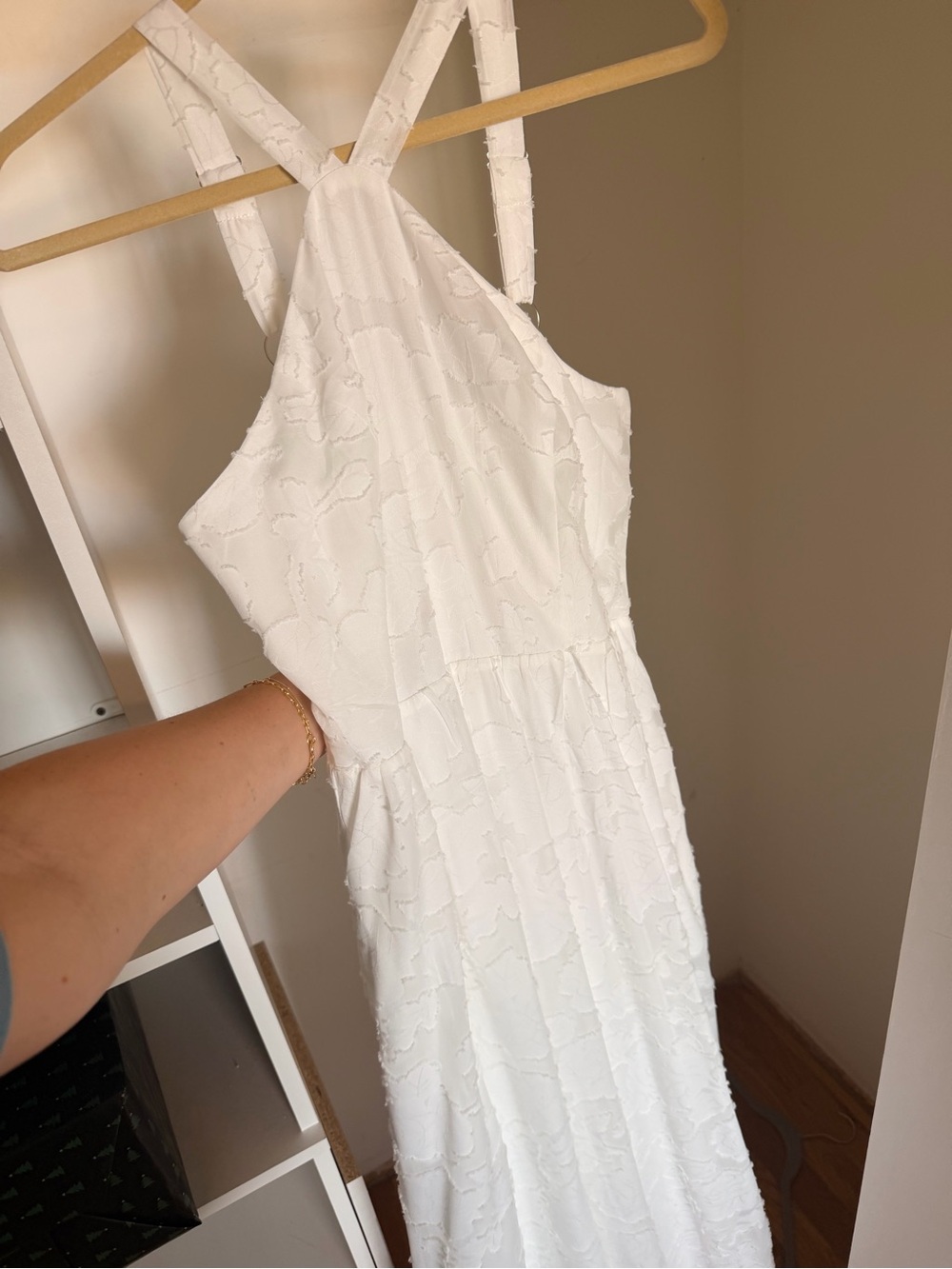 Amazon White Textured Halter Maxi Dress